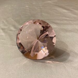 Pink Gem Jewel Diamond Faceted Glass Paperweight with Box (faded) 2.5” x 2” VGUC